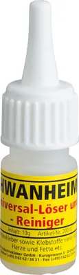 Produktbild von SCHWANHEIMER Universal-Löser und –Reiniger – 10 ml – Beseitigt und löst Klebstoffe, Klebstoffreste und hartnäckige Flecken (z.B. Rotwein) – C345577