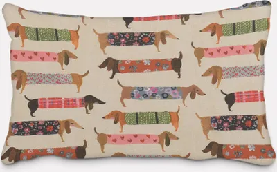 Produktbild von SCHÖNER LEBEN. Kissenhülle Baumwollstoff Dachshund Dackel beige bunt Größe 60x80cm (HxB) 60x80cm (HxB) Größe
