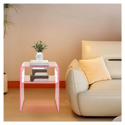 Produktbild von Acryl Beistelltisch mit 2 Ebenen, Nachttisch, moderner Couchtisch, rechteckig, klein, Abstelltisch für Wohnzimmer, Büro und Schlafzimmer, 40 * 30 * 50 cm (Rosa)
