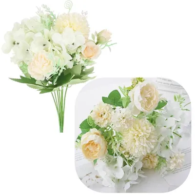 Produktbild von Künstlicher Chrysanthemen-Rosen-Blumenstrauß für Vase, 32 cm - Creme