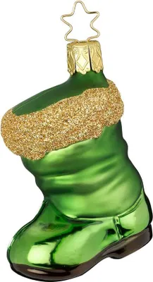 Produktbild von Christbaumschmuck Weihnachtsstiefel 8cm Glas Figur Grün / Gold