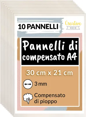 Immagine prodotto di Creative Deco 10 x A4 Pannelli in Legno Compensato | 3mm / 30x21cm | Legno di Pioppo | Perfette per la Decorazione, Pittura, Pirografia | Taglio Laser