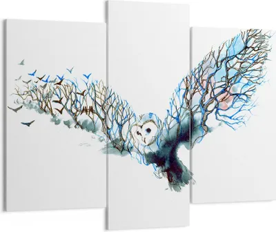 Produktbild von Bild auf Leinwand - Leinwandbild - Eule wild Wald Flug - 130x100cm - Wand Bild - Wanddeko - Leinwanddruck - Bilder - Kunstdruck - Wanddekoration - Leinwand bilder - Wandkunst - CB130x100-3122