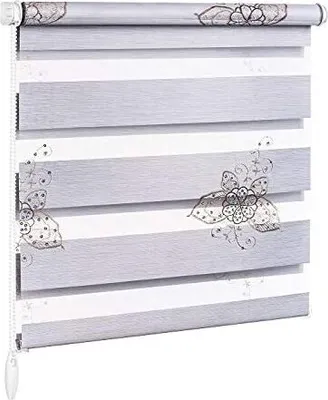 Produktbild von Maßanfertigung Doppelrollo Schmetterling Grau Kupfer Pailletten BH2612 bis Stoffbreite 150cm und bis Stofflänge 150cm
