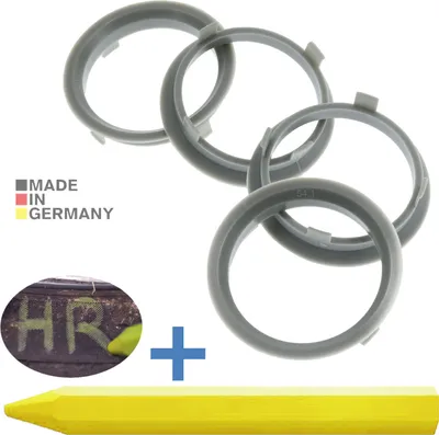 Produktbild von 4X Zentrierringe 60,1 x 54,1 mm Grau Felgen Ringe + 1x Reifen Kreide Fett Stift
