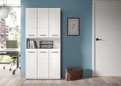 Produktbild von Ice Badschrank 6 Türen, 1 Regal Weiß hochglanz, weiß.