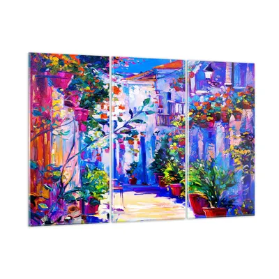 Produktbild von Bilder auf glas - Zuhause blumen straße himmel - 165x110cm - Glasbilder - Wandbilder - Kunstdruck - zum Aufhängen bereit - Wanddekoration aus Glas - Glas Bilder - Wandbild auf Glas - GCE165x110-2850