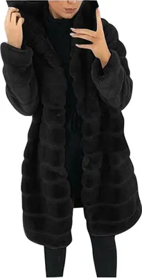 Produktbild von ASKSA Damen Pelzmantel Oversize Winter Warm Lange Felljacke Flauschige Elegant Cardigan Parka Coat mit Kapuze, Schwarz, M