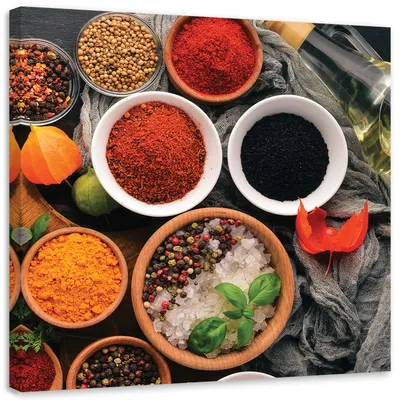 Produktbild von Leinwandbild Aromatische Gewürze für die Küche 40x40 Feeby Bunt bild für die wand bereit zum aufhängen