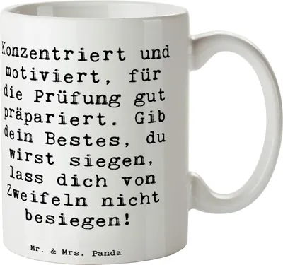 Produktbild von Mr. & Mrs. Panda Tasse Spruch Prüfungen bestehen - Weiß - Geschenk, positive Energie, Kaffeetasse, Zweifel besiegen, Zuversicht, Kaffeepott, Kaffeebecher, Vertrauem, Mut