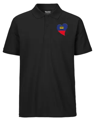 Produktbild von Huuraa Herren Polo Shirt Liechtenstein Flagge Herz XXL Black Bio Baumwolle Fairtrade Poloshirt Geschenkidee