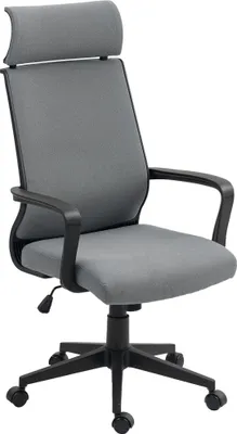 Produktbild von Bürostuhl mit weicher Rückenlehne, Räder, Armlehnen, höhenverstellbarer Schreibtischstuhl, Kunstwolle, Grau