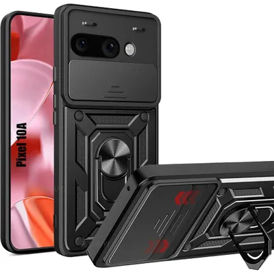 Image de Coque pour Google Pixel 10a, Rigide Antichoc avec Anneau et Protection Caméra Coulissante - Noir