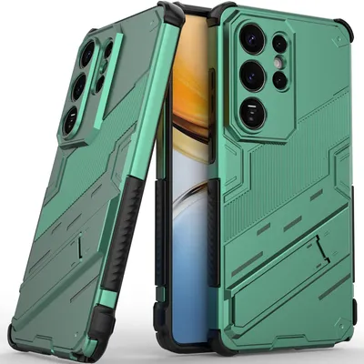 Produktbild von Armor Hülle für Samsung Galaxy S26 Ultra Hybrid PC TPU Bumper Stoßfestes Schutzhülle mit Standfunktion Grün