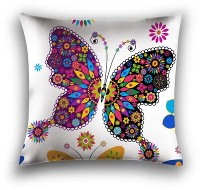 Produktbild von Mikrofaser-Kissenbezug „Bunter Schmetterling“, 45 x 45 cm, weiß