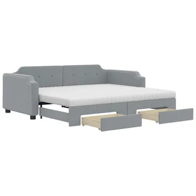 Image de vidaXL Lit de jour extensible avec tiroirs gris clair 90x200 cm Tissu