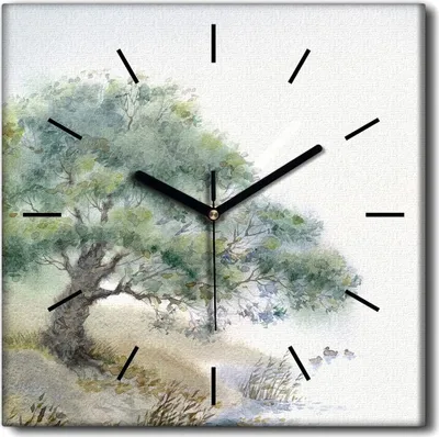 Produktbild von Coloray Uhr auf Leinwand 30x30 cm Wand Uhr Dekoration Wohnzimmer Segeltuch schwarze Hände -Aquarellbäume