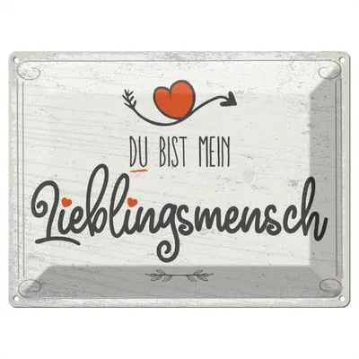 Produktbild von Blechschild Wandbild in : Brillante Farben, Größe 30 x 40 cm Motiv Blechschild Spruch Du bist mein Lieblingsmensch Herz 40x30cm