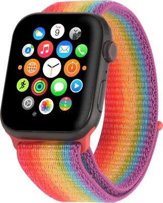 Produktbild von Nylon Armband für Apple Watch SE 2. Generation mit 44mm in Rainbow verstellbares elastisches Stoff Sport Band, passend für iWatch