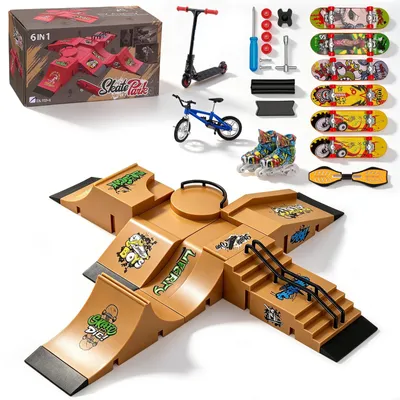 Obrázek produktu pro Sada "Fingerskateboards" 6v1: 6 prstových skateboardů, 6 ramp, pro stavbu prstového skateparku