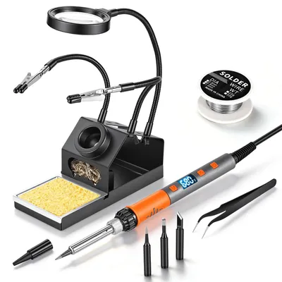 Produktbild von Lötkolben Set, 100W Hochleistungs-Lötkolben, Schnellaufheizung, Digitale Temperaturanzeige & Präzise Regelung 180℃-500℃, Tragbares Lötkit