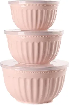 Produktbild von Salatschüssel-Set mit Deckel, 3-teilige Kunststoff-Rührschüsseln, BPA-frei, stapelbar, ideal für die Küche, Rührschüssel-Set zum Rühren, Servieren und