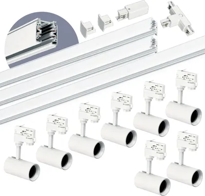 Produktbild von 3-Phasen-Schienen-Set NEXTRACK - Schienensystem Komplett-Set mit 8x GU10 Spots und 1m+1m+2m Schiene + Schalter T WEISS