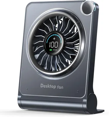 Produktbild von USB Tischventilator 100 Stufen, leiser Mini Ventilator mit LED Display, 3000mAh Akku, 180° verstellbar, leistungsstark, für Büro & Schlafzimmer