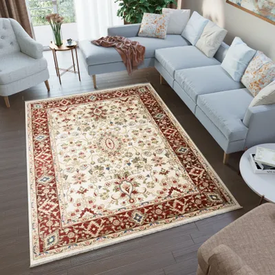 Produktbild von Tapiso Teppich RIVIOLI Modern Design Beige Rot Wohnzimmer 80 x 150 cm