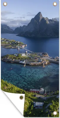 Produktbild von MuchoWow® 30x60 cm Outdoor-Poster Gartendeko Sichtschutz Garten Poster für den Garten  Lofoten bei Sonnenaufgang