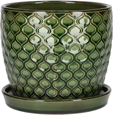 Productafbeelding van Kotarbau Bloempot, sierpot, keramisch, vintage, diameter 17 cm, met lekbak, visschubbenpatroon, groen