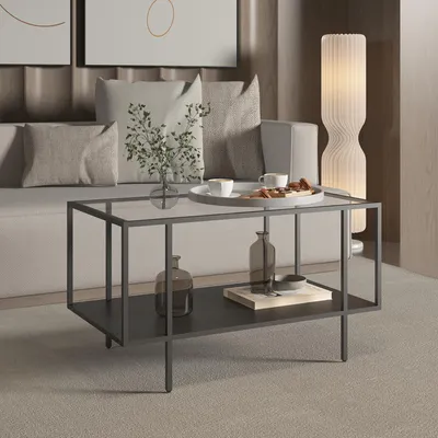 Produktbild von Couchtisch 'Nynna' rechteckig mit Glasplatte Stahl 90 x 50 x 50 cm Schwarz