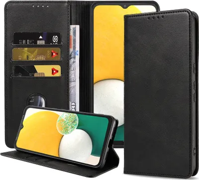 Produktbild von Smartphonica Samsung Galaxy A13 5G kunstleren hoesje  met magnetische sluiting en pashouders book case - zwart