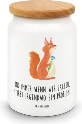 Produktbild von Mr. & Mrs. Panda Teedose Eichhörnchen Blume - Weiß - Geschenk, tee behälter, Kaffeedose, Spruch Positiv, Gute Laune, Dose, Lachen, Keksdose, Aufbewahrungsdose, glücklich