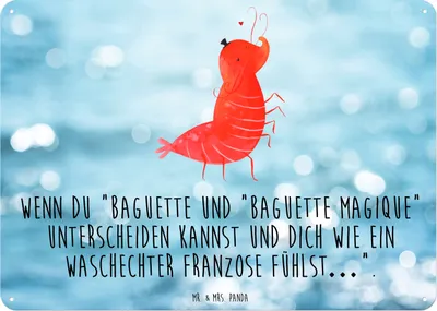 Produktbild von Mr. & Mrs. Panda Schild Garnele Franzose DIN A6 - Oceanblue - Geschenk, Krabbe, tafel, Französisch, Blechschild, Wandbild, Meer, Metallbild, Türschild
