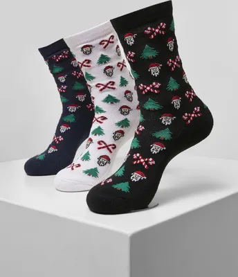 Image de Urban Classics TB4645 | Grumpy Santa Christmas Socks 3-Pack Chaussettes - Couleur : black/navy/white - Taille : 39-42