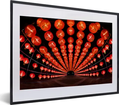 Produktbild von MuchoWow® MuchoWow® Gerahmtes Poster Rote Laternen 40x30 cm - Poster mit zchwarzem Bilderrahmen - Bilderrahmen - Poster im Rahmen