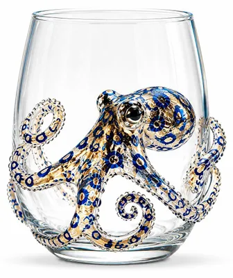 Produktbild von Kraken Glas als Geschenk, maritimes Weinglas ohne Stiel mit Oktopus Motiv, einzigartiges Trinkglas für Geburtstag, Einweihung und Bar