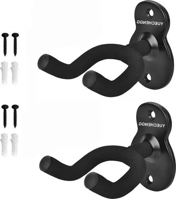 Immagine prodotto di Set da 2 supporti da parete per chitarre elettriche - Ganci da parete per chitarre elettriche, chitarre classiche, chitarre acustiche, ukulele, mandolini e banjo - Nero