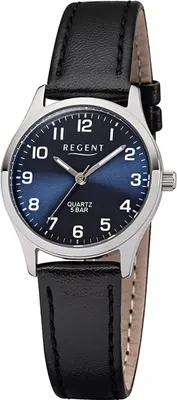 Produktbild von Regent Leder Damen Uhr 2113419 Quarzuhr Armband schwarz D2UR2113419
