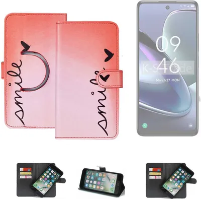 Produktbild von K-S-Trade Schutzhülle Handyhülle kompatibel mit TCL 50 5G Hülle cover bookstyle Etui ''smile'' rot Standfunktion Kameraschutz (1Stk)