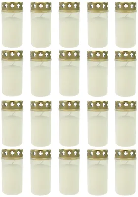 Produktbild von 20 Stück Grablicht Brenner Nr. 3 Weiß mit Deckel Grabkerzen Grablicht Grablichtkerze Trauerlicht Gedenkkerze Golddeckel