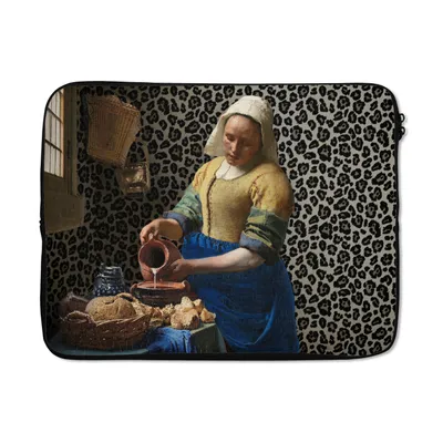 Produktbild von MuchoWow® Laptop Hülle 17 Zoll Laptoptasche Milchmädchen - Kunst - Pantherdruck - Vermeer - Gemälde - Alte Meister - Zipper - Schutzabdeckung