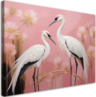 Produktbild von Leinwandbild Vögel Kraniche Rosa 100x70 Feeby Rosa bild für die wand bereit zum aufhängen