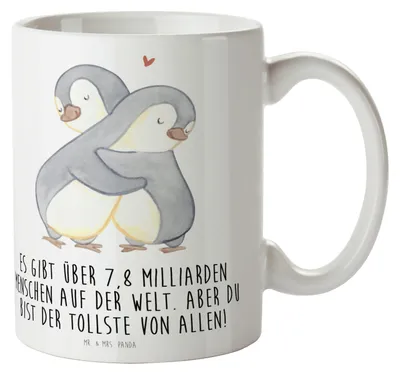Produktbild von Mr. & Mrs. Panda Kaffeetasse Pinguine Kuscheln - Weiß - Geschenk, Freundin, Hochzeitstag, für Frauen, Bürotasse, schöne tasse, Partner, Liebesbeweis, mit Spruch, Becher