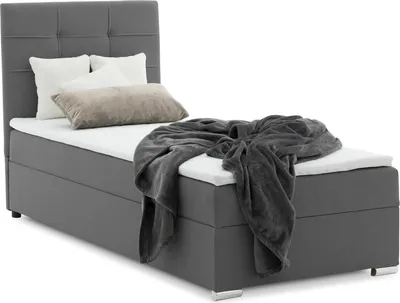 Produktbild von Boxspringbett mit Bettkasten NAPOLI 90x200 Kontinentalbett dekorativem Kopfteil Farben zur Auswahl Stoff HUGO 96 Dunkelgrau LINKS OHNE TOPPER