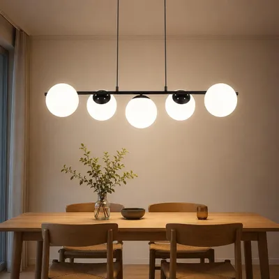 Obrázek produktu pro ZMH závěsná lampa skleněná jídelní stolní závěsná lampa černá závěsná lampa E27 5 plamenů 150CM výškově nastavitelná kreativní pro jídelnu obývací pokoj barový pult I bez žárovek