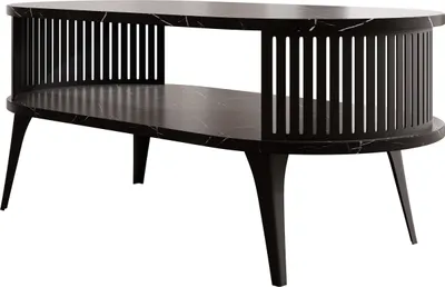 Produktbild von MIRJAN24 Couchtisch Roenni Oval, Wohnzimmer Kaffeetisch, Beine und Seiten aus Stahl (Farbe: Schwarz / Black Pietra Grigia)