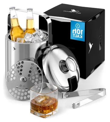Produktbild von Eiswürfelbehälter mit Deckel und Zange 100% bpa frei aus Edelstahl - Eiswürfelkühler, doppelwandig, 1,3 Liter I Eiseimer für Eiswürfel, Eiskübel für die Eiswürfel Aufbewahrung