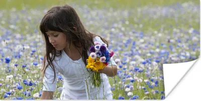 Produktbild von MuchoWow® Poster Mädchen - Blumen - Wiese 120x60 cm - Bild